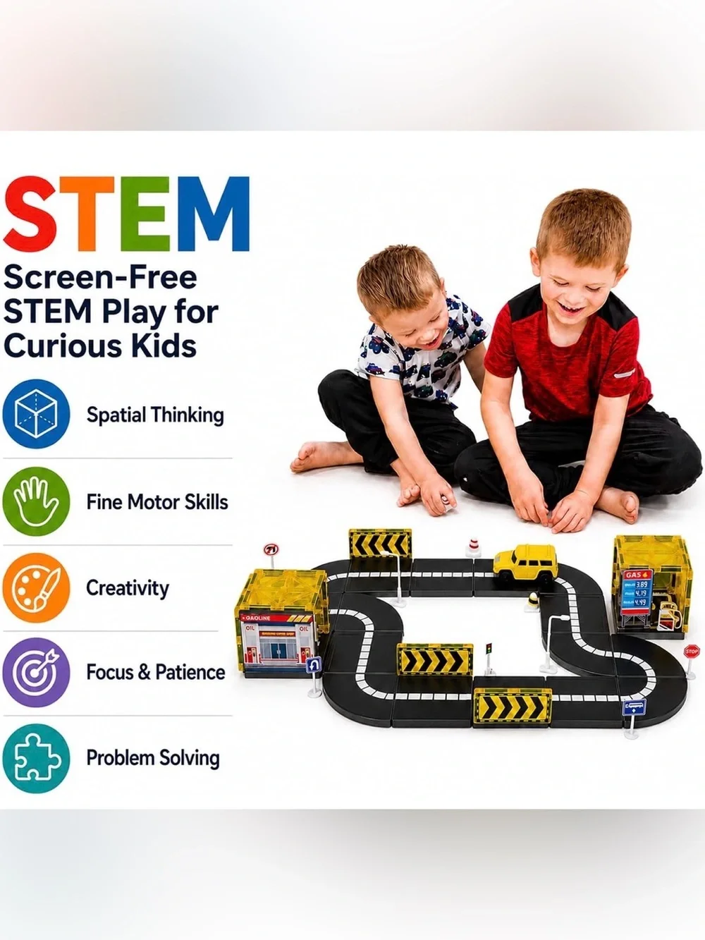 Magnetic Tile Road Set STEM Montessori Building Toy 98 Pieces Ages 4–12